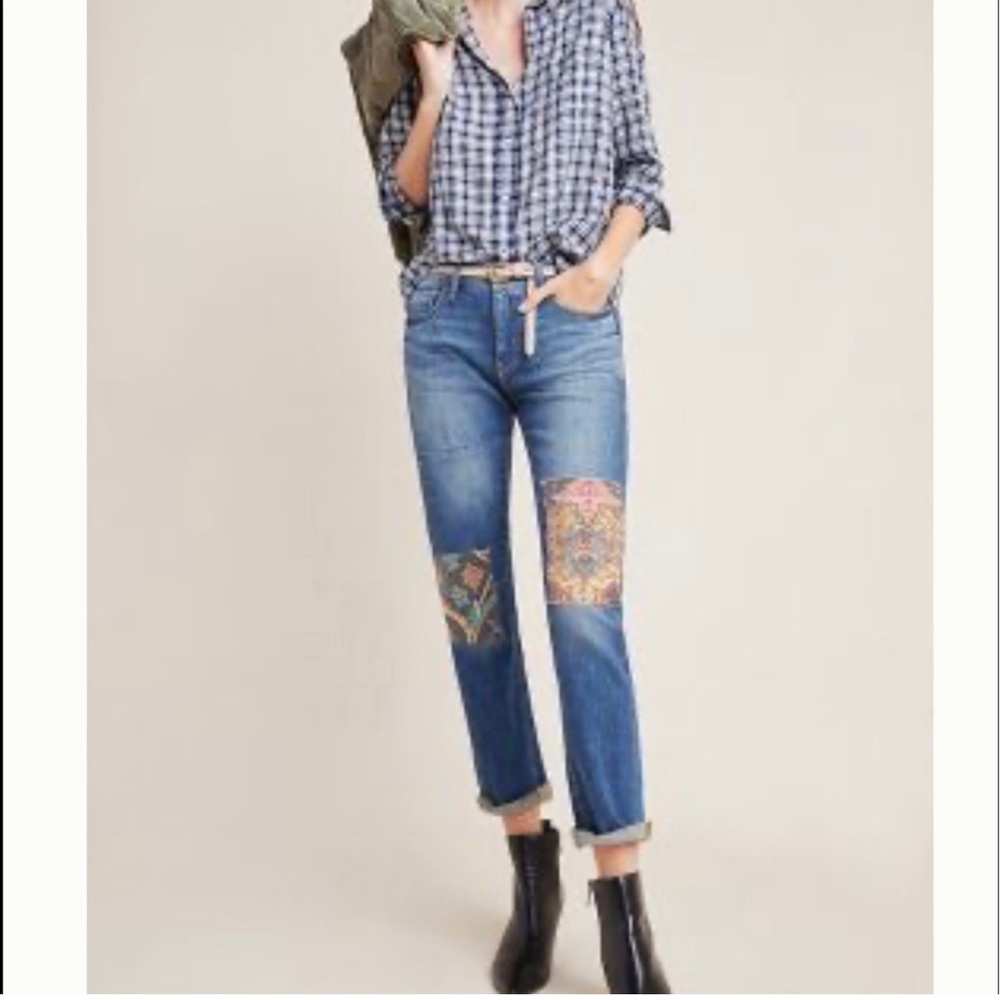 Anthropologie Pilcro the Letterpress Tapestry Crop Slim Boyfriend Size 30